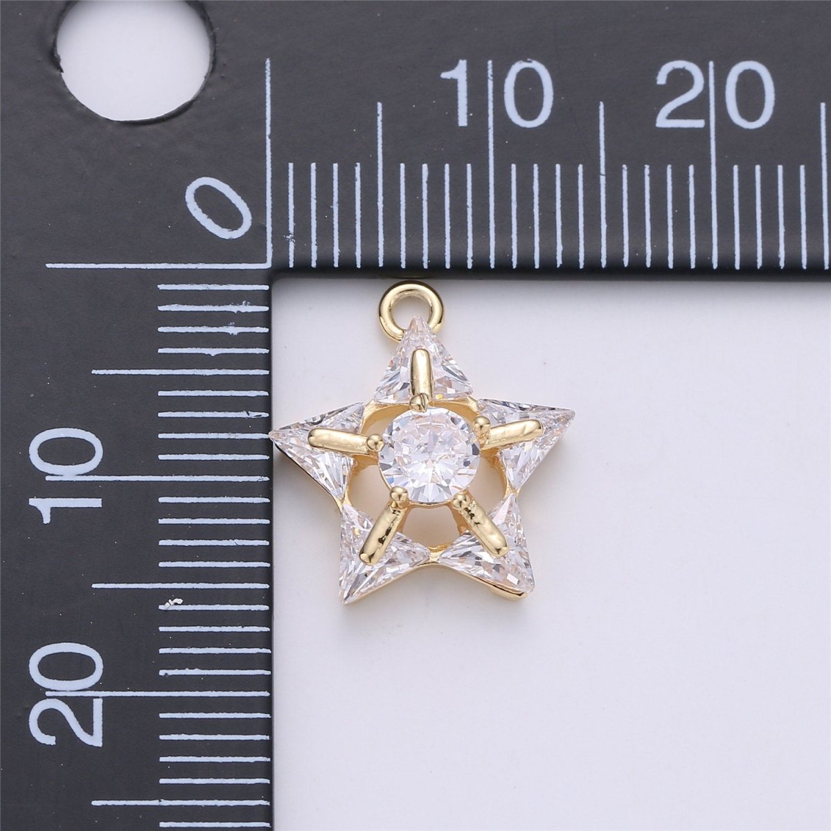 14k Gold filled Star Charms, Dainty Solitaire CZ Star Pendant for Necklace Bracelet Earring Jewelry Making Supply 16x14mm E-499