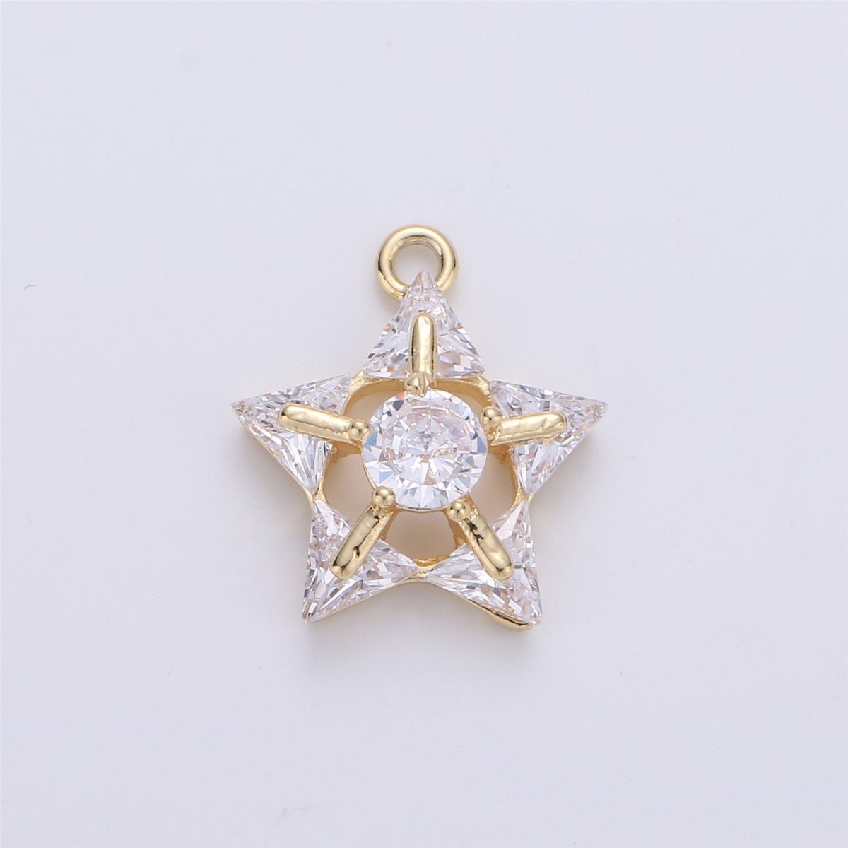14k Gold filled Star Charms, Dainty Solitaire CZ Star Pendant for Necklace Bracelet Earring Jewelry Making Supply 16x14mm E-499