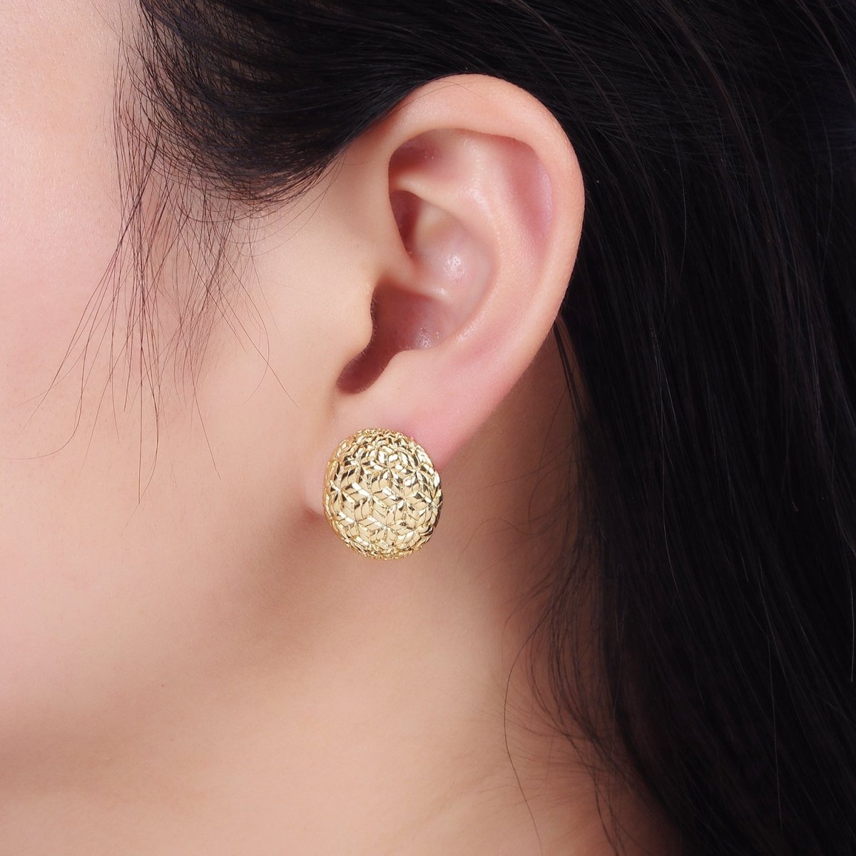 14K Gold Filled Star Multiband Round Stud Earrings in Gold & Silver | AB1288 AB1289