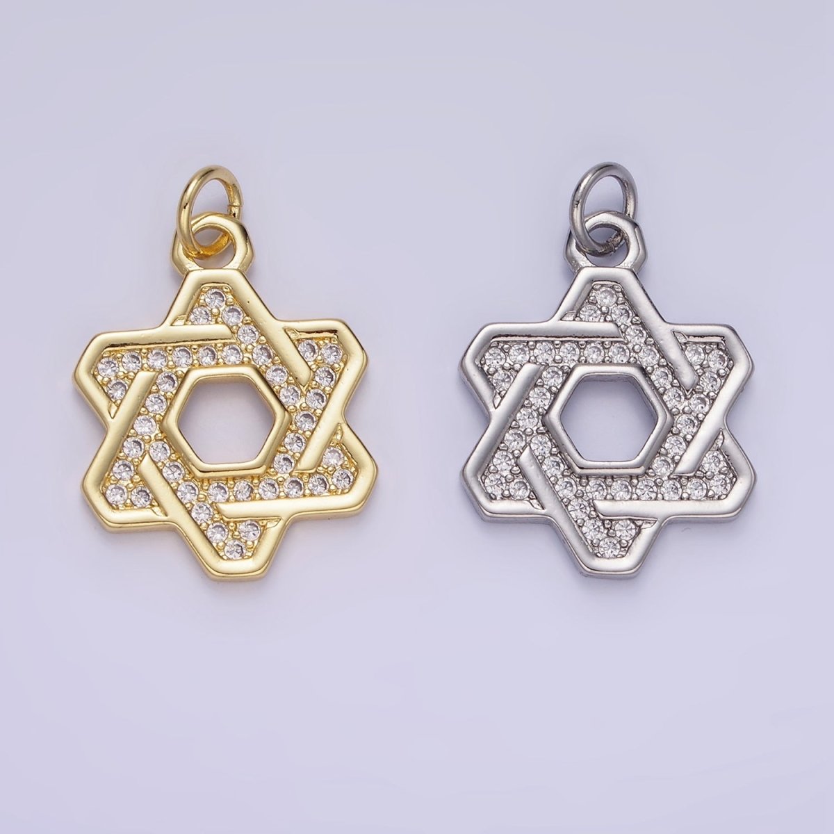 14K Gold Filled Star of David Micro Paved CZ Open Charm in Gold & Silver | AG648