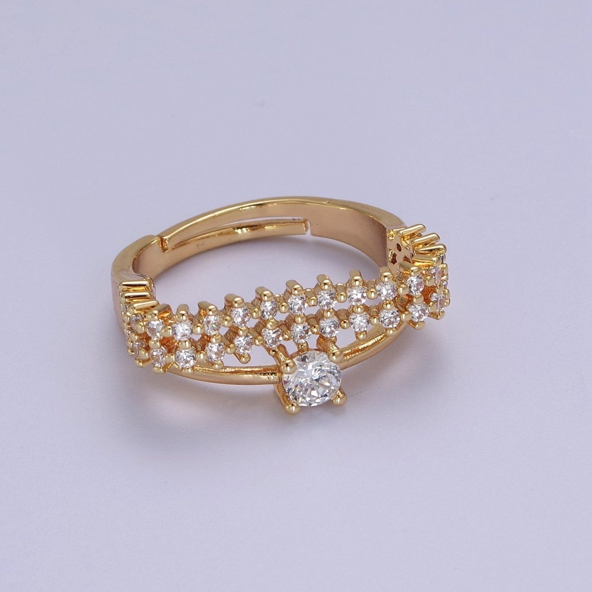 14k Gold Filled Statement Ring, CZ Micro Pave Ring, Everyday Ring, Open Adjustable Ring S-536
