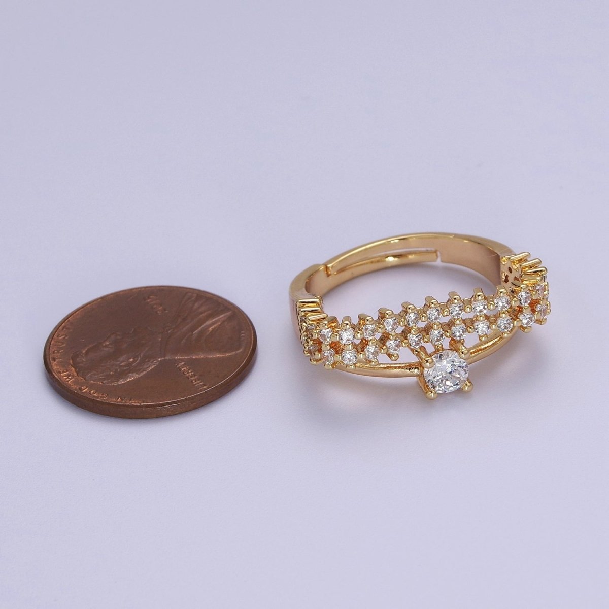 14k Gold Filled Statement Ring, CZ Micro Pave Ring, Everyday Ring, Open Adjustable Ring S-536