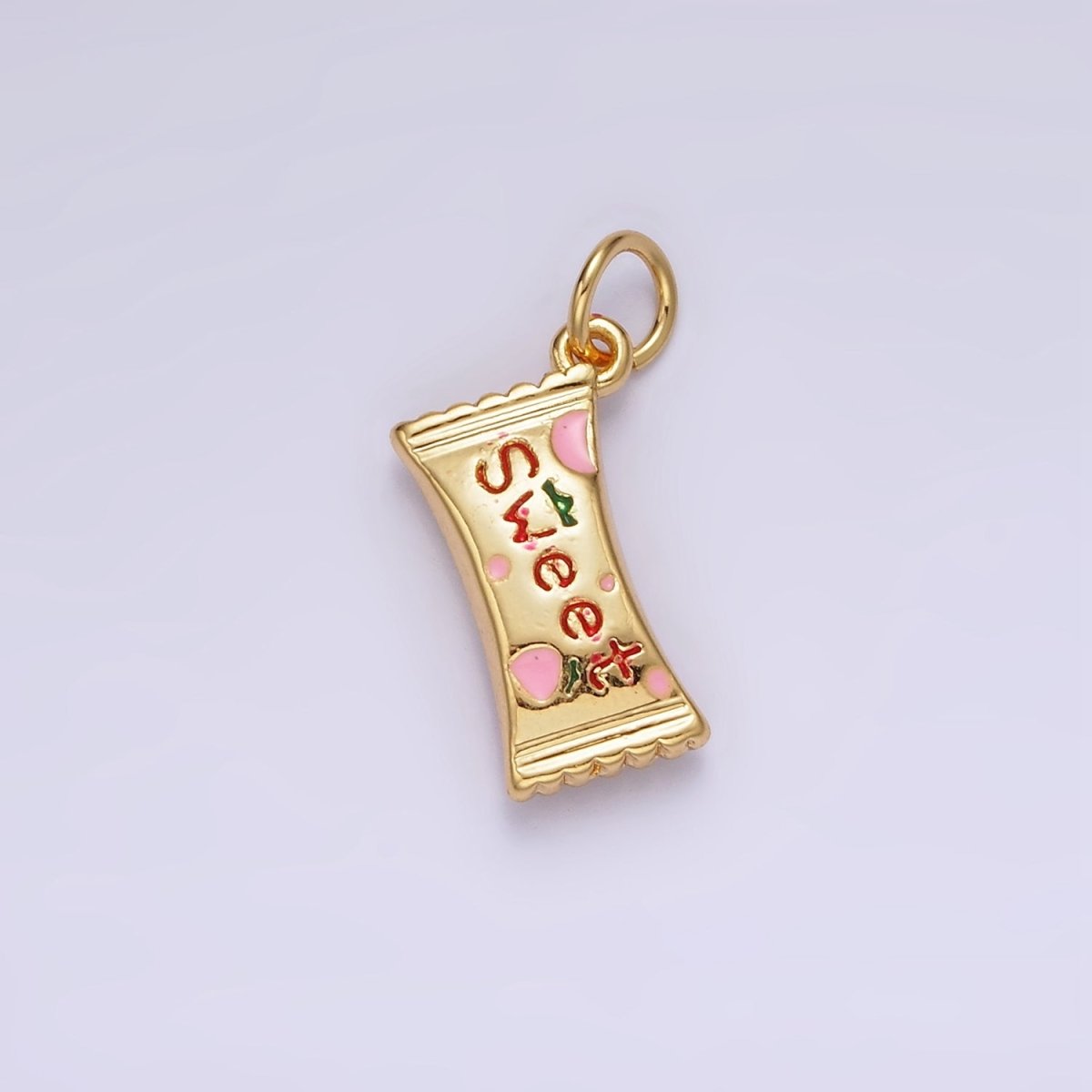 14K Gold Filled Strawberry "Sweet" Script Enamel Sack Puffed Add-On Charm | AG405