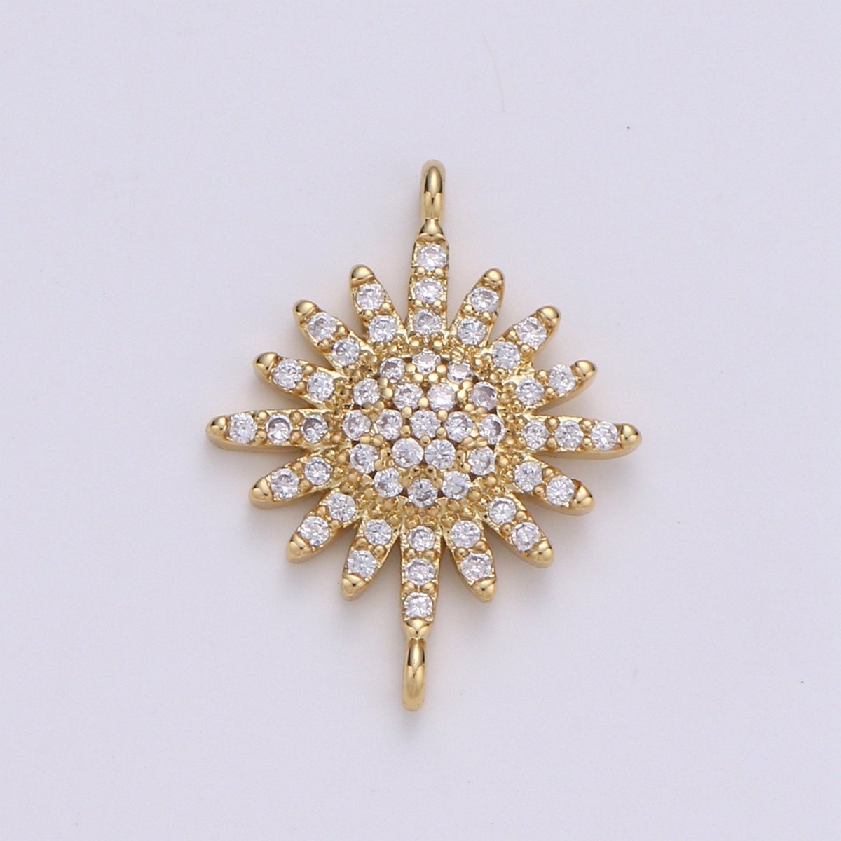 14K Gold Filled Sun CZ paved Connectors, Celestial Jewelry Sunshine, Sunburst F-504