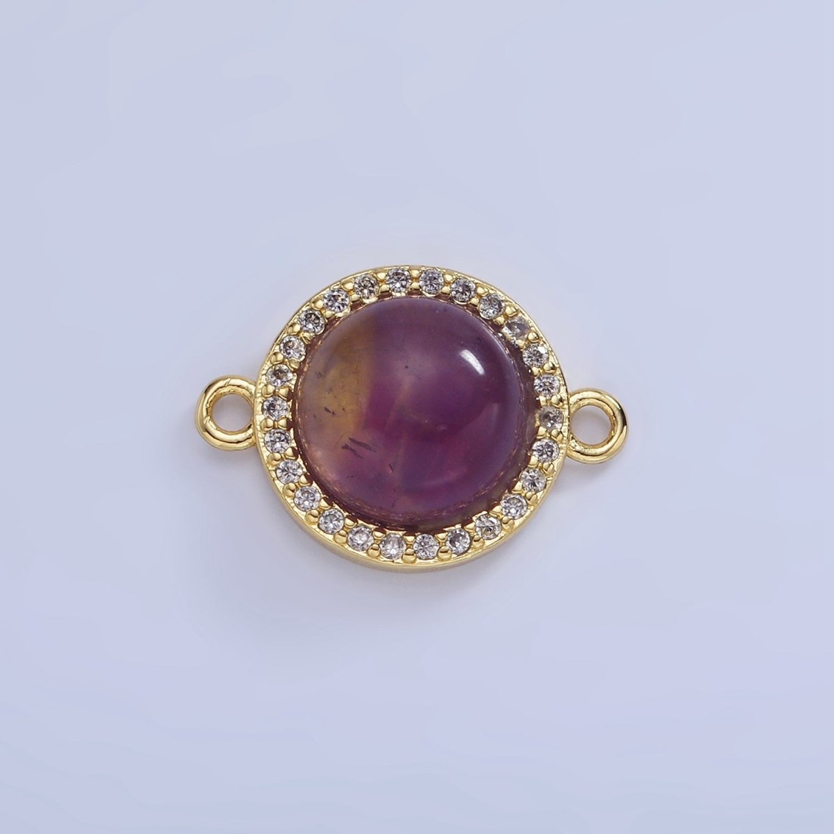 14K Gold Filled Sunstone, Amethyst Micro Paved CZ Round Connector | G312