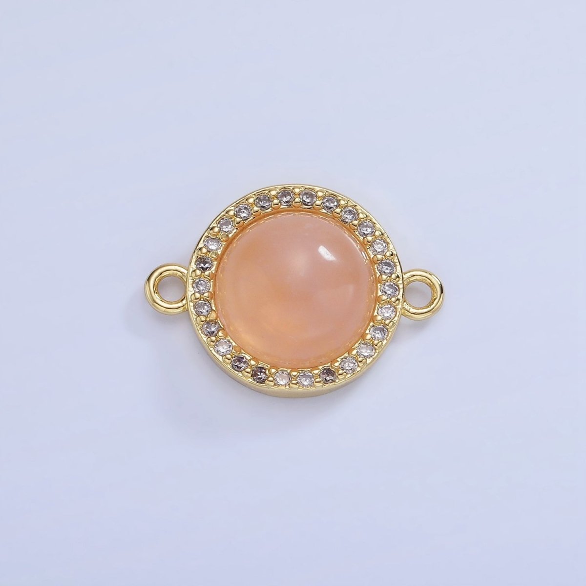 14K Gold Filled Sunstone, Amethyst Micro Paved CZ Round Connector | G312