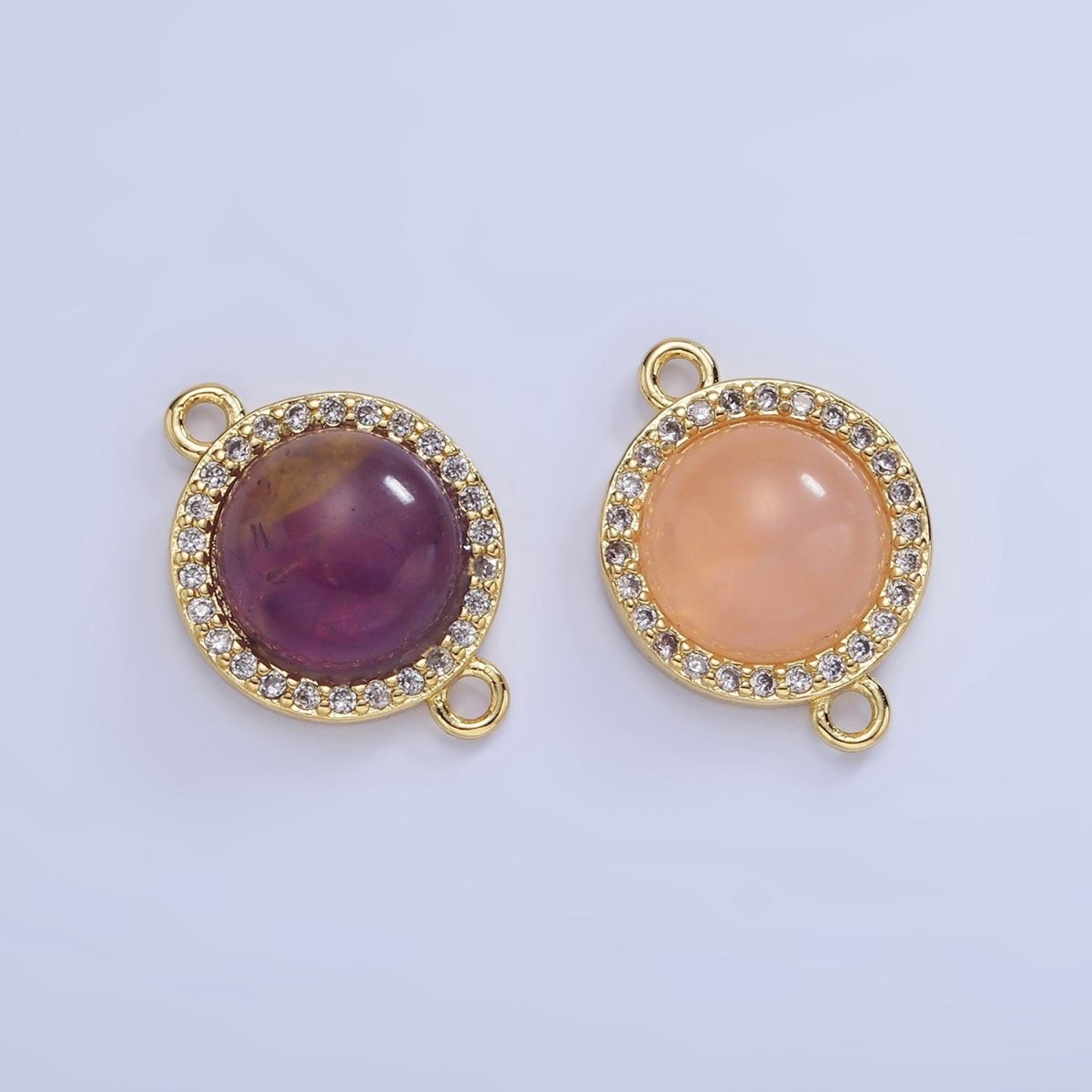 14K Gold Filled Sunstone, Amethyst Micro Paved CZ Round Connector | G312
