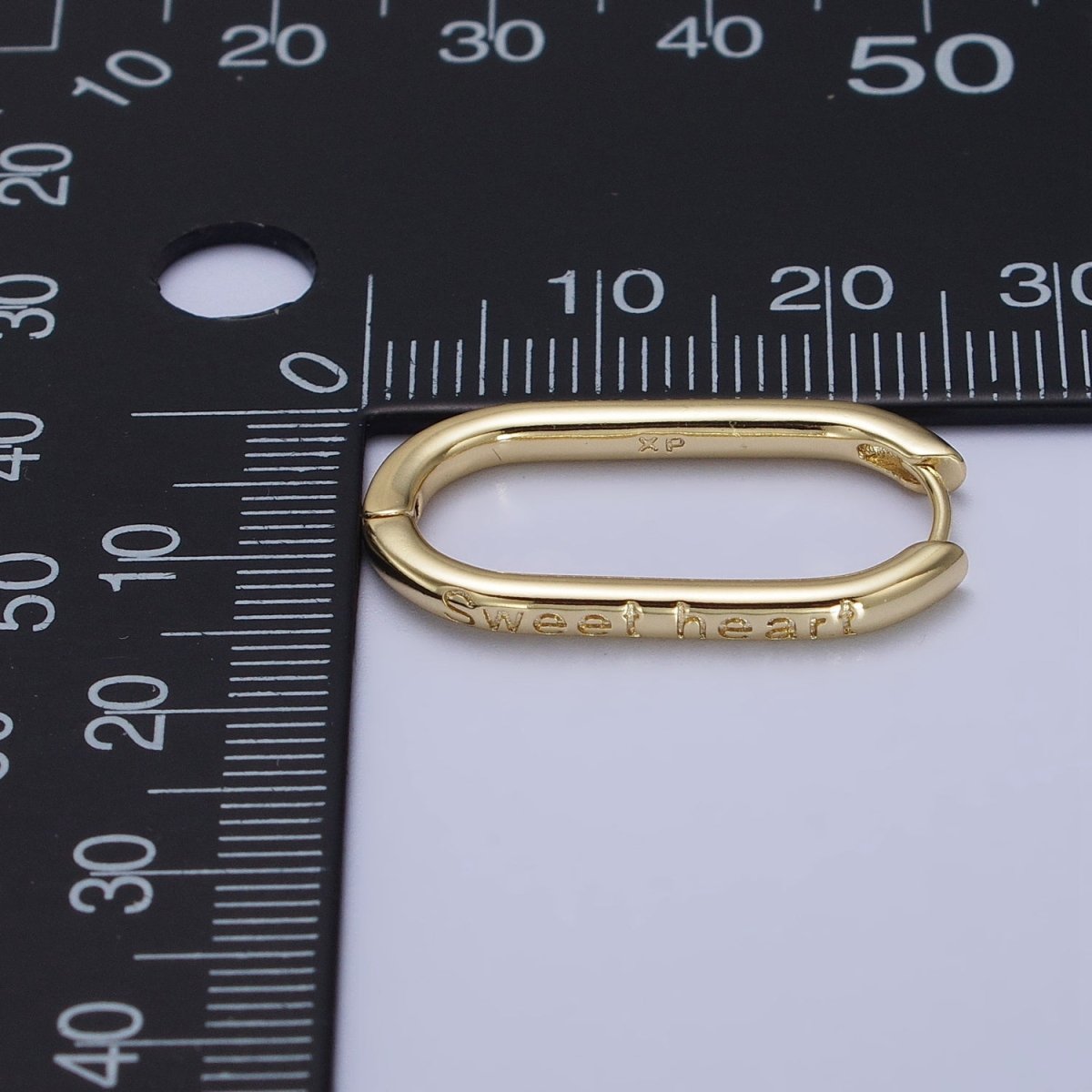 14K Gold Filled "Sweet heart" Engraved Oblong U-Shaped Hoop Earrings | AB434
