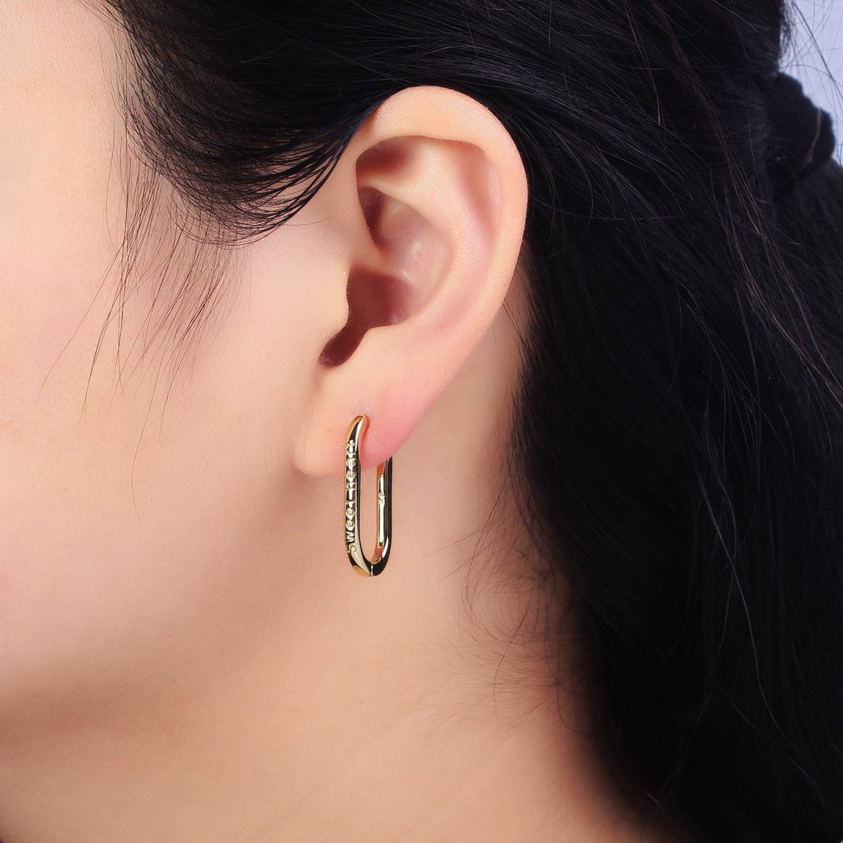 14K Gold Filled "Sweet heart" Engraved Oblong U-Shaped Hoop Earrings | AB434