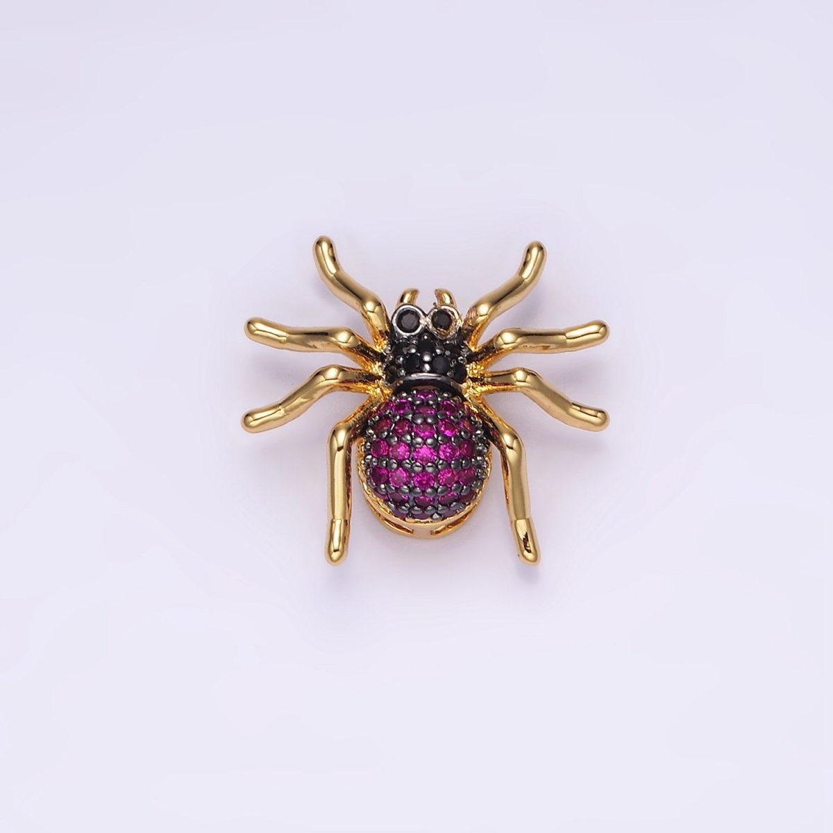 14K Gold Filled Tarantula Spider Insect Animal Fuchsia Micro Paved CZ Charm in Gold & Black | N-1845 N-1846