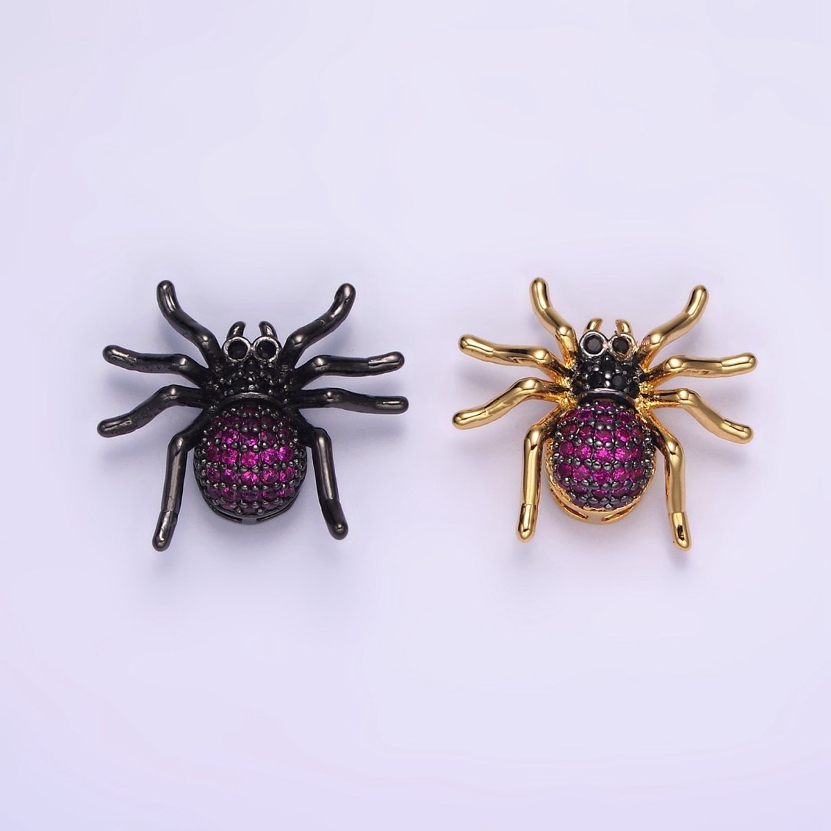 14K Gold Filled Tarantula Spider Insect Animal Fuchsia Micro Paved CZ Charm in Gold & Black | N-1845 N-1846