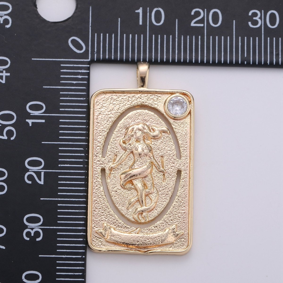 14k Gold Filled Tarot Card Charm - The World Tarot Card Pendant, Amulet Jewelry for Necklace Component Supply I-859