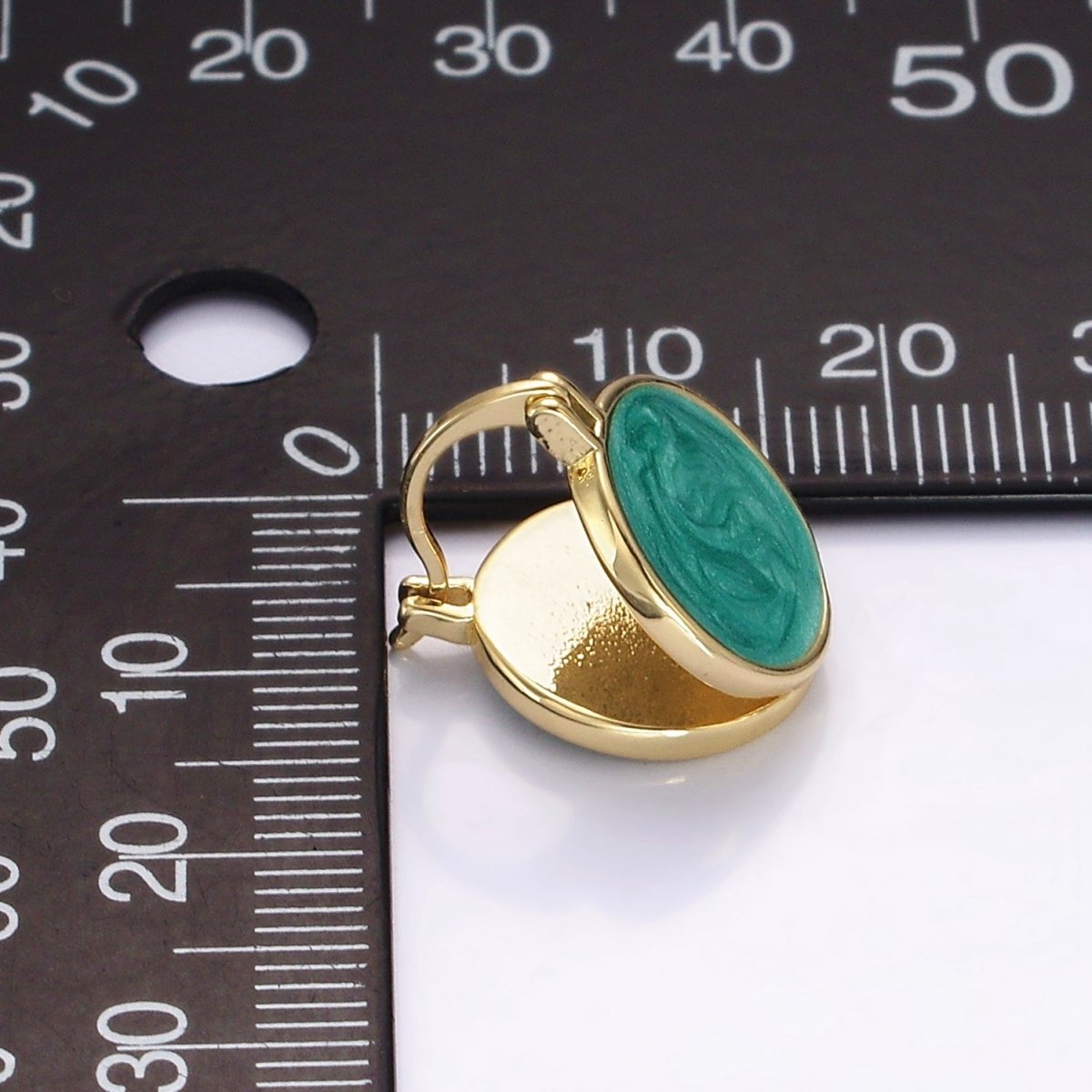14K Gold Filled Teal, White Enamel Round Triangle Latch Hoop Earrings | AE996 AE997
