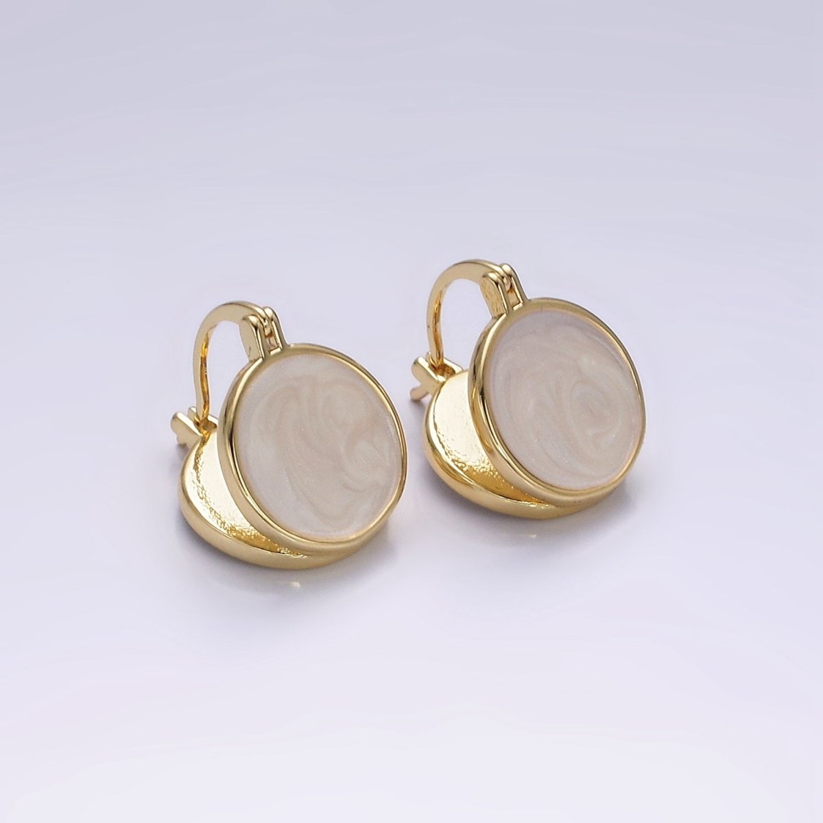 14K Gold Filled Teal, White Enamel Round Triangle Latch Hoop Earrings | AE996 AE997