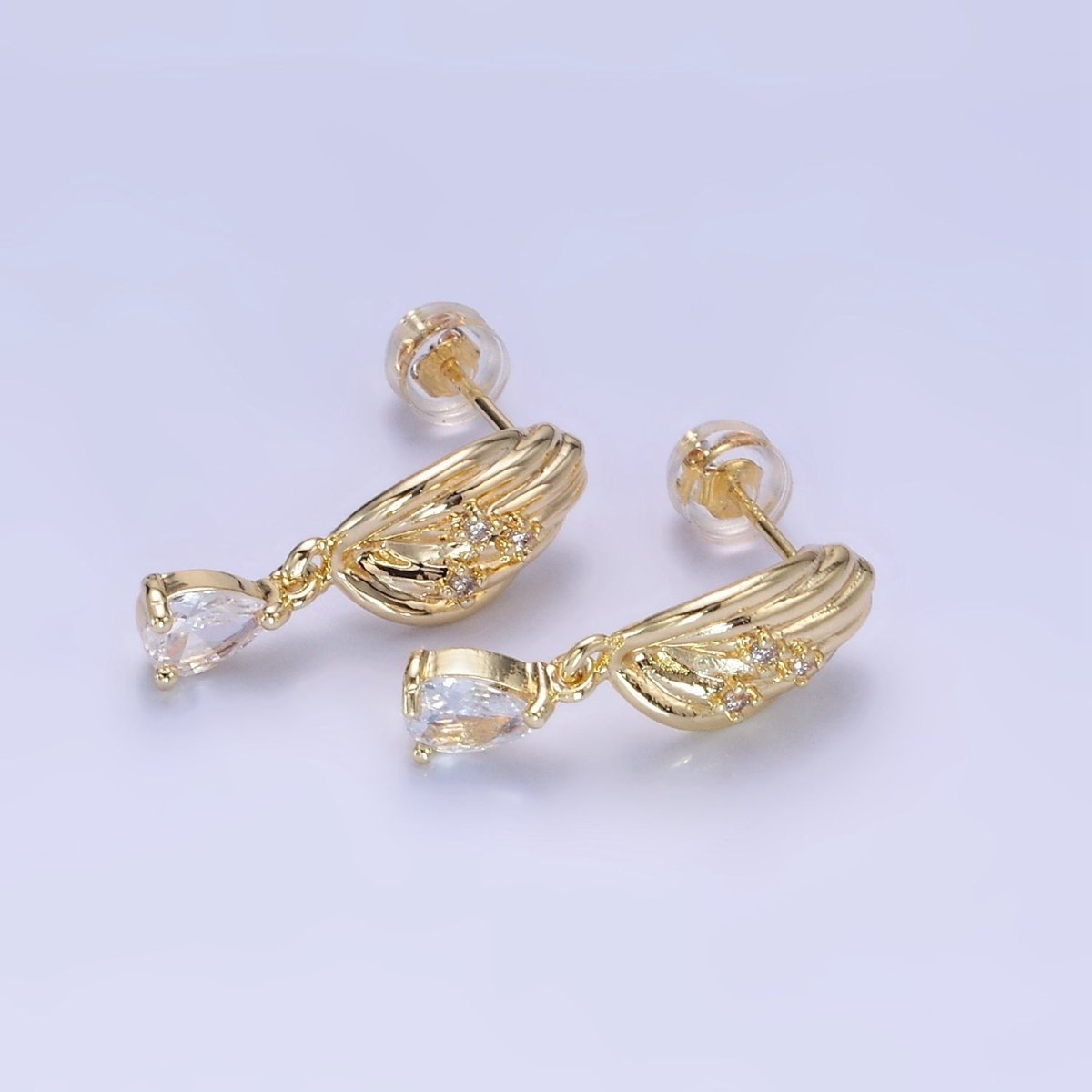 14K Gold Filled Teardrop CZ Drop Croissant Stud Earrings | AB1146
