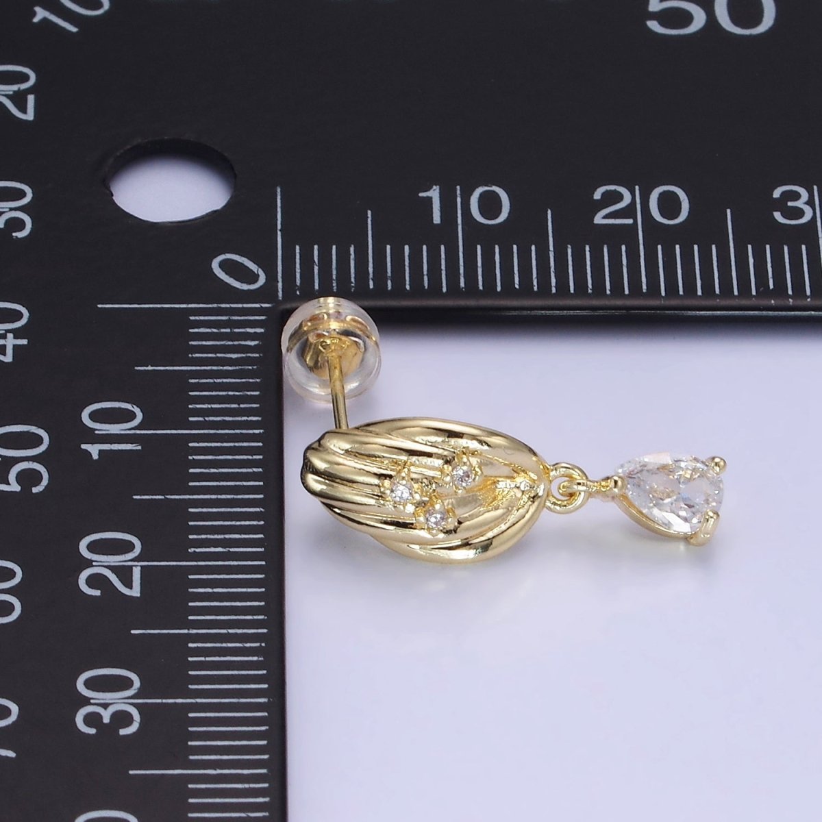 14K Gold Filled Teardrop CZ Drop Croissant Stud Earrings | AB1146
