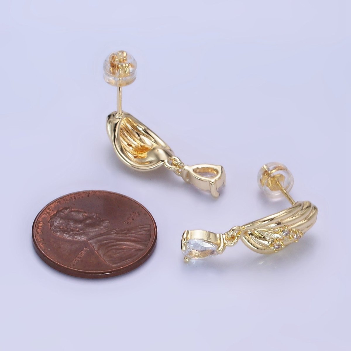 14K Gold Filled Teardrop CZ Drop Croissant Stud Earrings | AB1146
