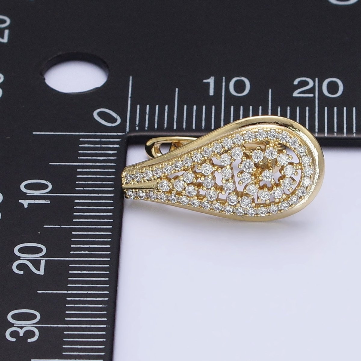 14K Gold Filled Teardrop Micro Paved Clear CZ English Lock Earrings | AD1533