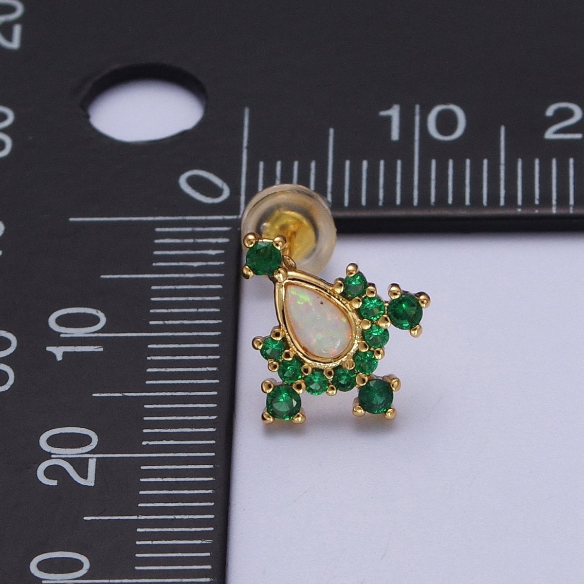 14K Gold Filled Teardrop White Opal Green Cubic Zirconia Stud Earrings | AD-104