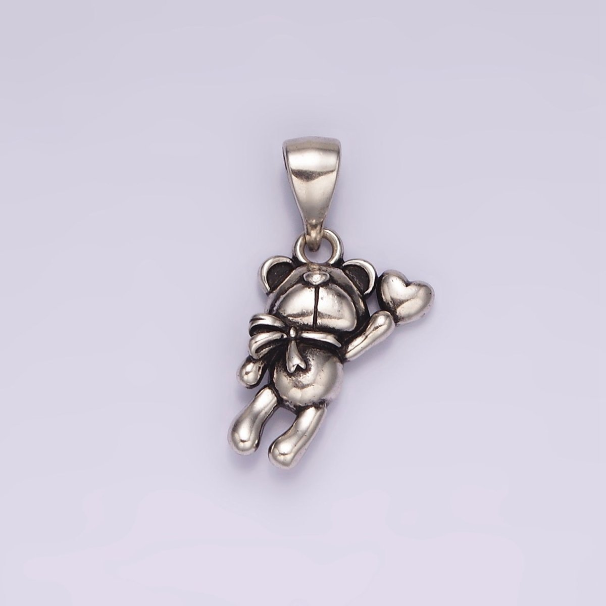14K Gold Filled Teddy Bear Animal Scarf Heart Puffed Pendant in Gold & Silver | AH126