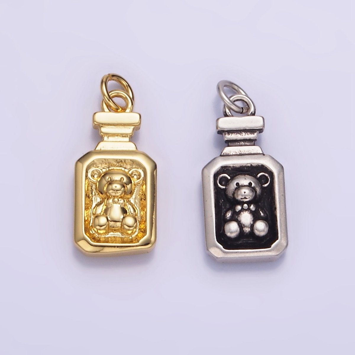 14K Gold Filled Teddy Bear Animal Tag Charm in Gold & Oxidized Silver | W526