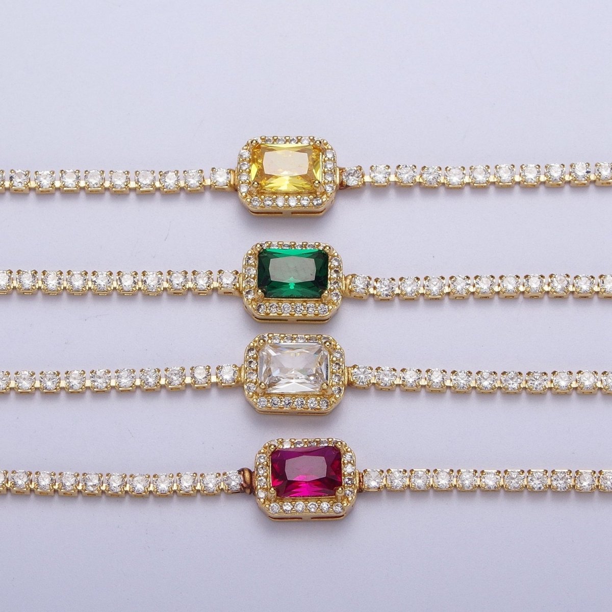 14k Gold Filled Tennis Necklace Chain with Color Emerald Cut Cz Stone for Layering Necklace | WA-1156 to WA-1159 Clearance Pricing