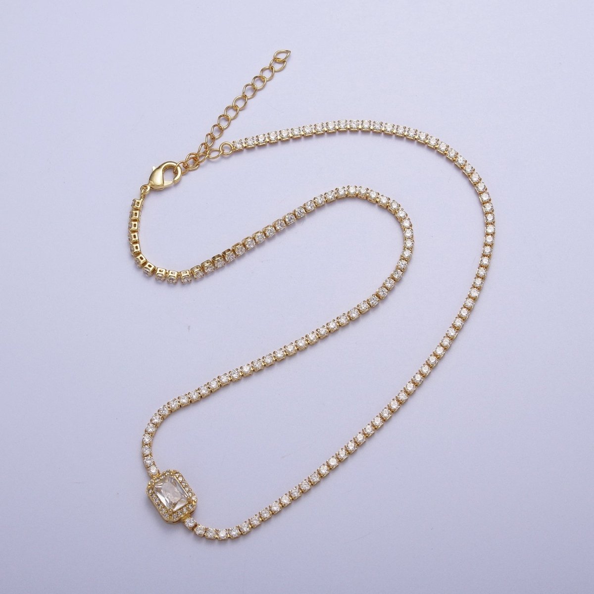 14k Gold Filled Tennis Necklace Chain with Color Emerald Cut Cz Stone for Layering Necklace | WA-1156 to WA-1159 Clearance Pricing