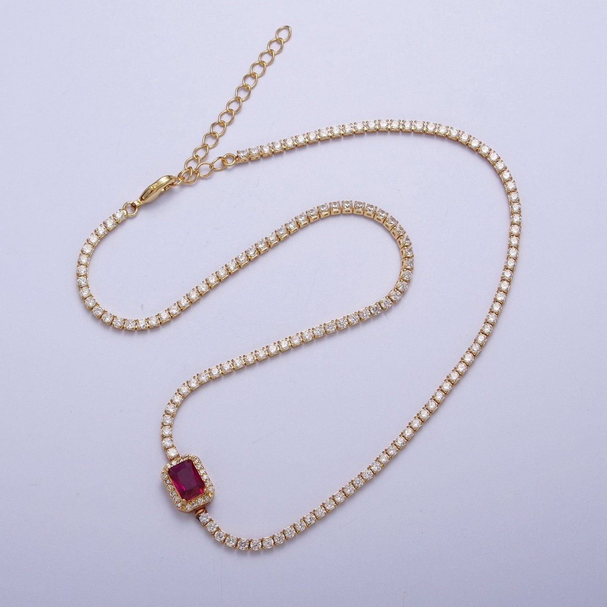 14k Gold Filled Tennis Necklace Chain with Color Emerald Cut Cz Stone for Layering Necklace | WA-1156 to WA-1159 Clearance Pricing