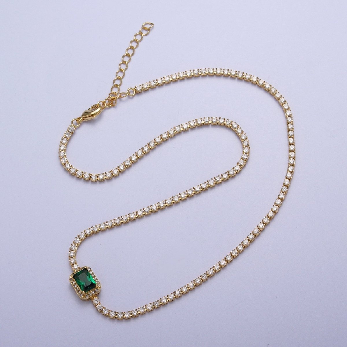 14k Gold Filled Tennis Necklace Chain with Color Emerald Cut Cz Stone for Layering Necklace | WA-1156 to WA-1159 Clearance Pricing