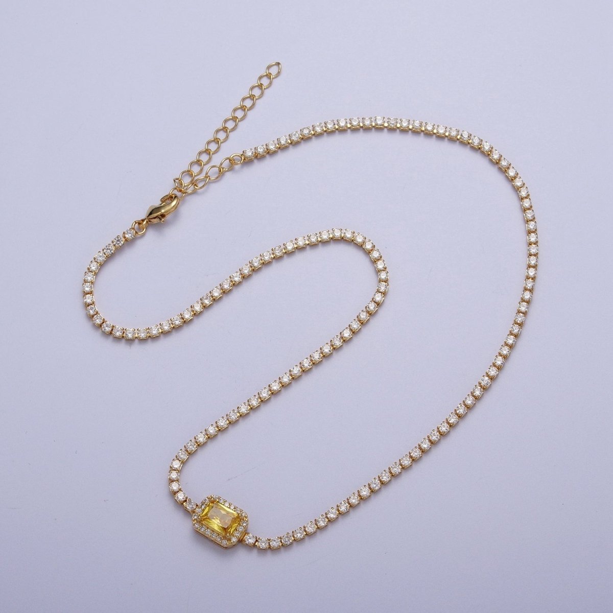 14k Gold Filled Tennis Necklace Chain with Color Emerald Cut Cz Stone for Layering Necklace | WA-1156 to WA-1159 Clearance Pricing
