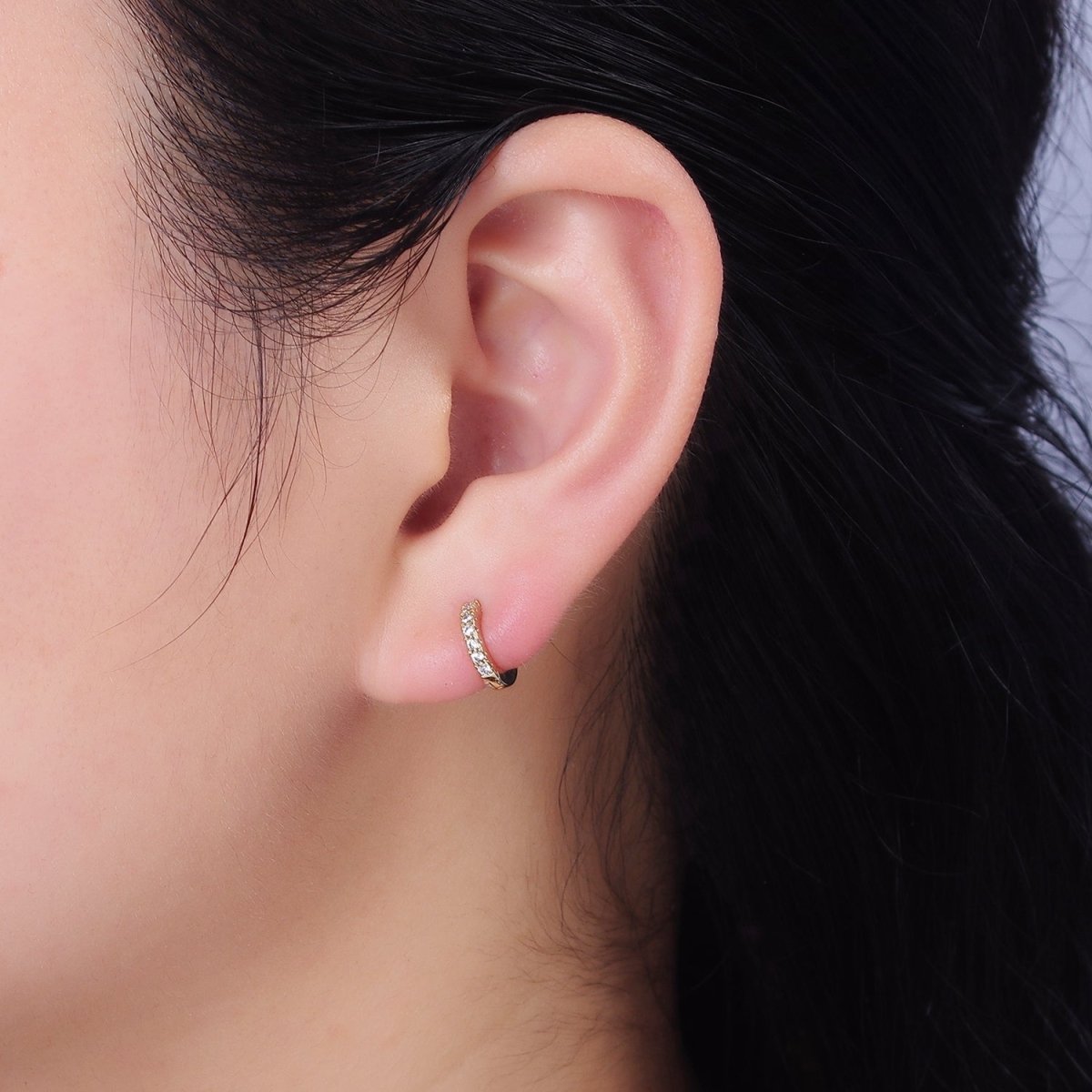 14K Gold Filled Thin Clear Micro Paved CZ 10mm Cartilage Huggie Earrings | AE806