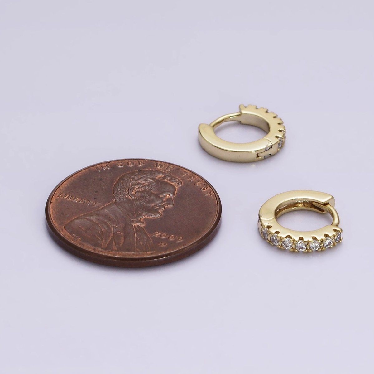 14K Gold Filled Thin Clear Micro Paved CZ 10mm Cartilage Huggie Earrings | AE806