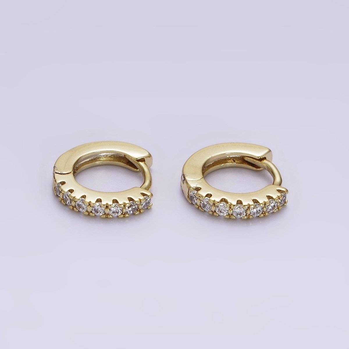 14K Gold Filled Thin Clear Micro Paved CZ 10mm Cartilage Huggie Earrings | AE806
