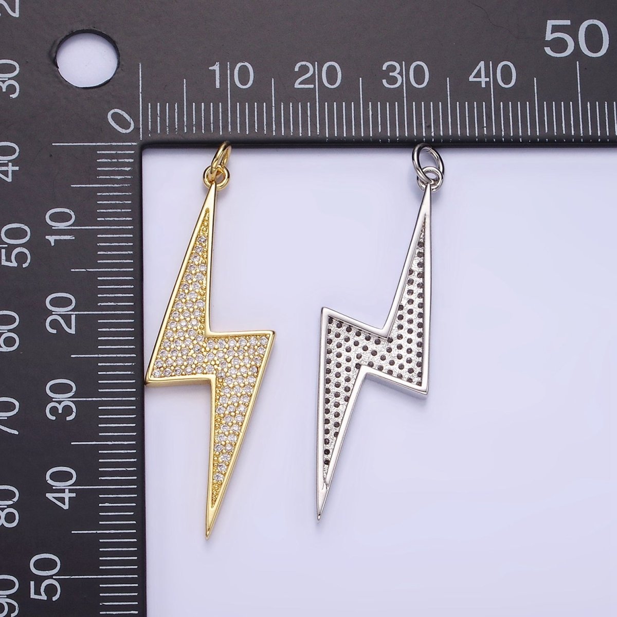 14k Gold Filled Thunder Charm Cubic Bolt Charm with CZ Stone | W-489