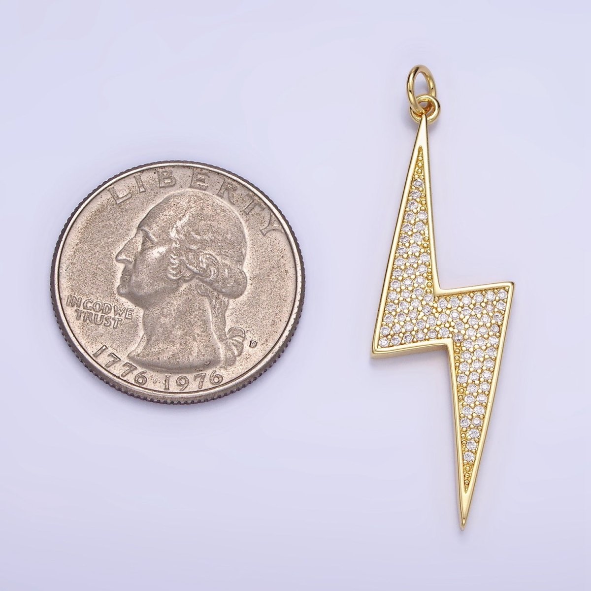 14k Gold Filled Thunder Charm Cubic Bolt Charm with CZ Stone | W-489