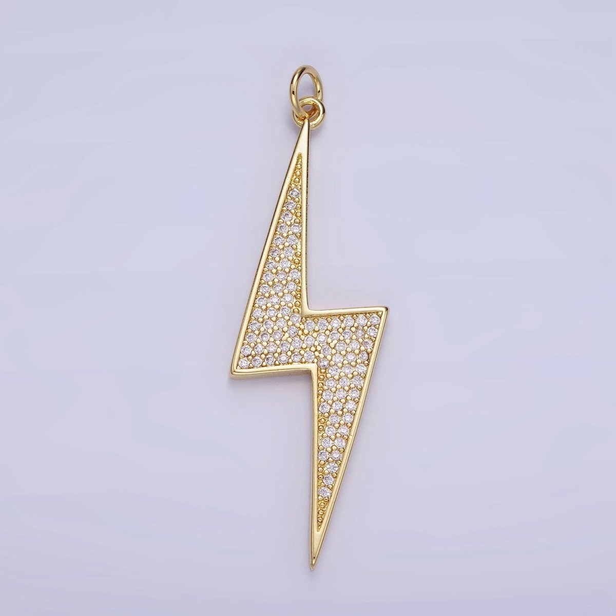 14k Gold Filled Thunder Charm Cubic Bolt Charm with CZ Stone | W-489