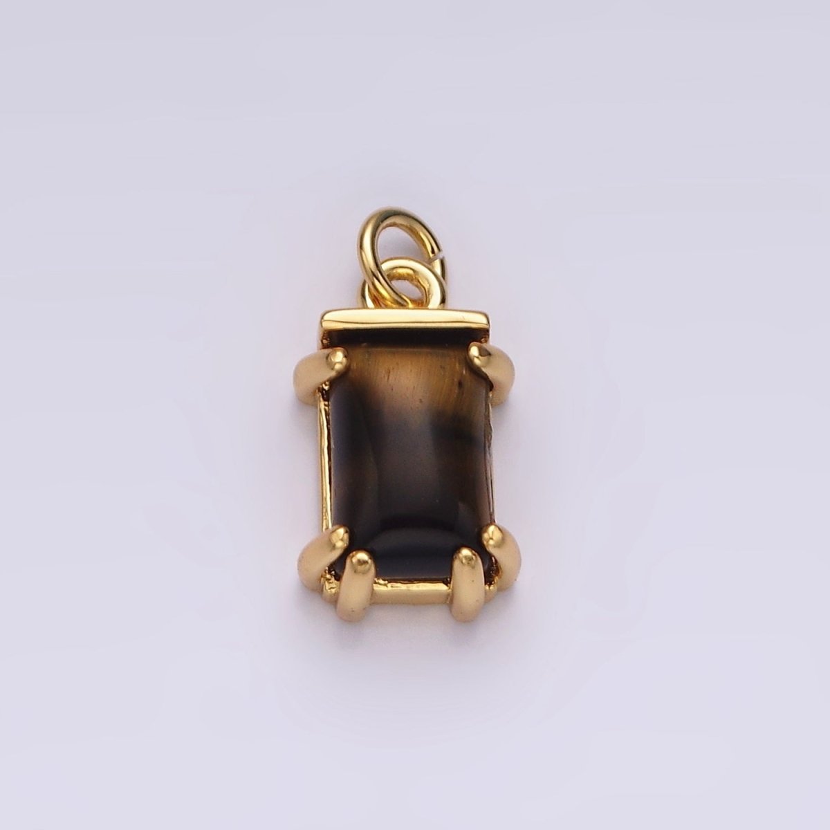 14K Gold Filled Tiger Eye Baguette Rectangular Charm | AC791
