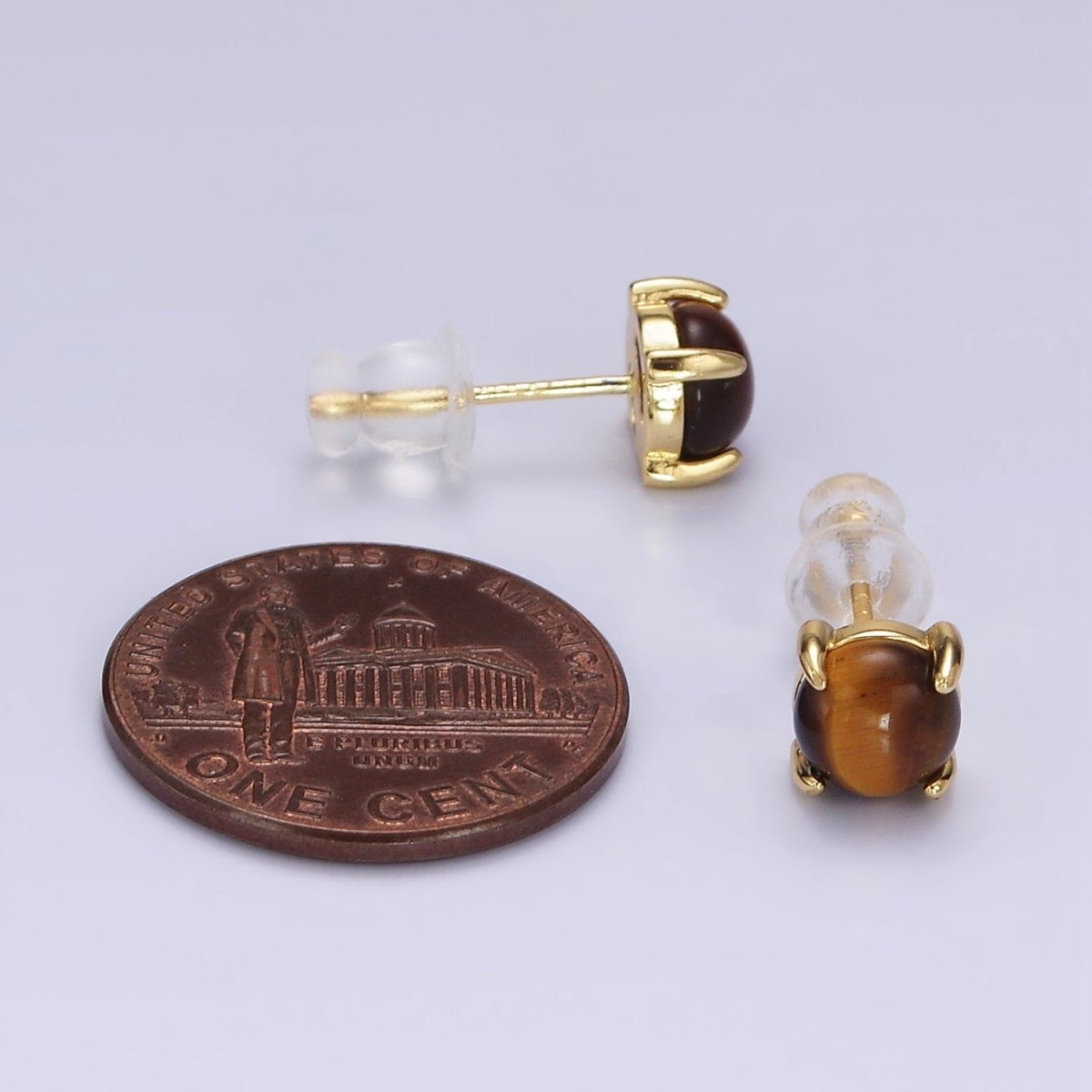 14K Gold Filled Tiger Eye Gemstone Oval Minimalist Stud Earrings | AE115