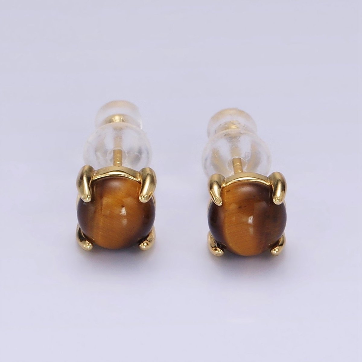 14K Gold Filled Tiger Eye Gemstone Oval Minimalist Stud Earrings | AE115
