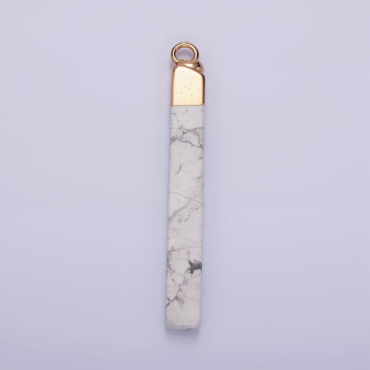 14K Gold Filled Tiger Eye, Howlite, Rose Quartz, Amethyst, Labradorite Foiled Rectangular Bar Tag Charm | N1700 - N1704