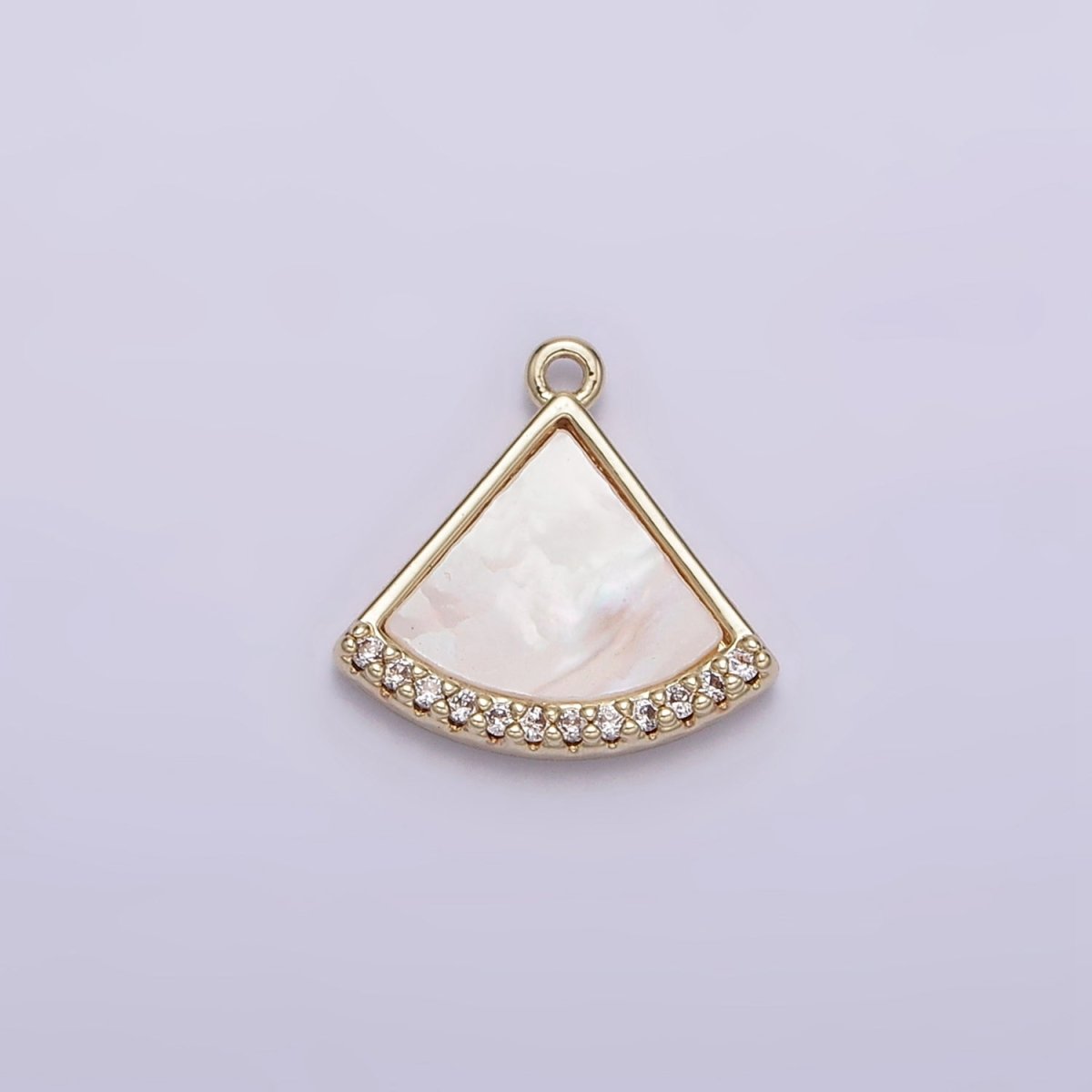 14K Gold Filled Triangle Shell Pearl Clear Micro Paved Mini Add-On Charm | N1015