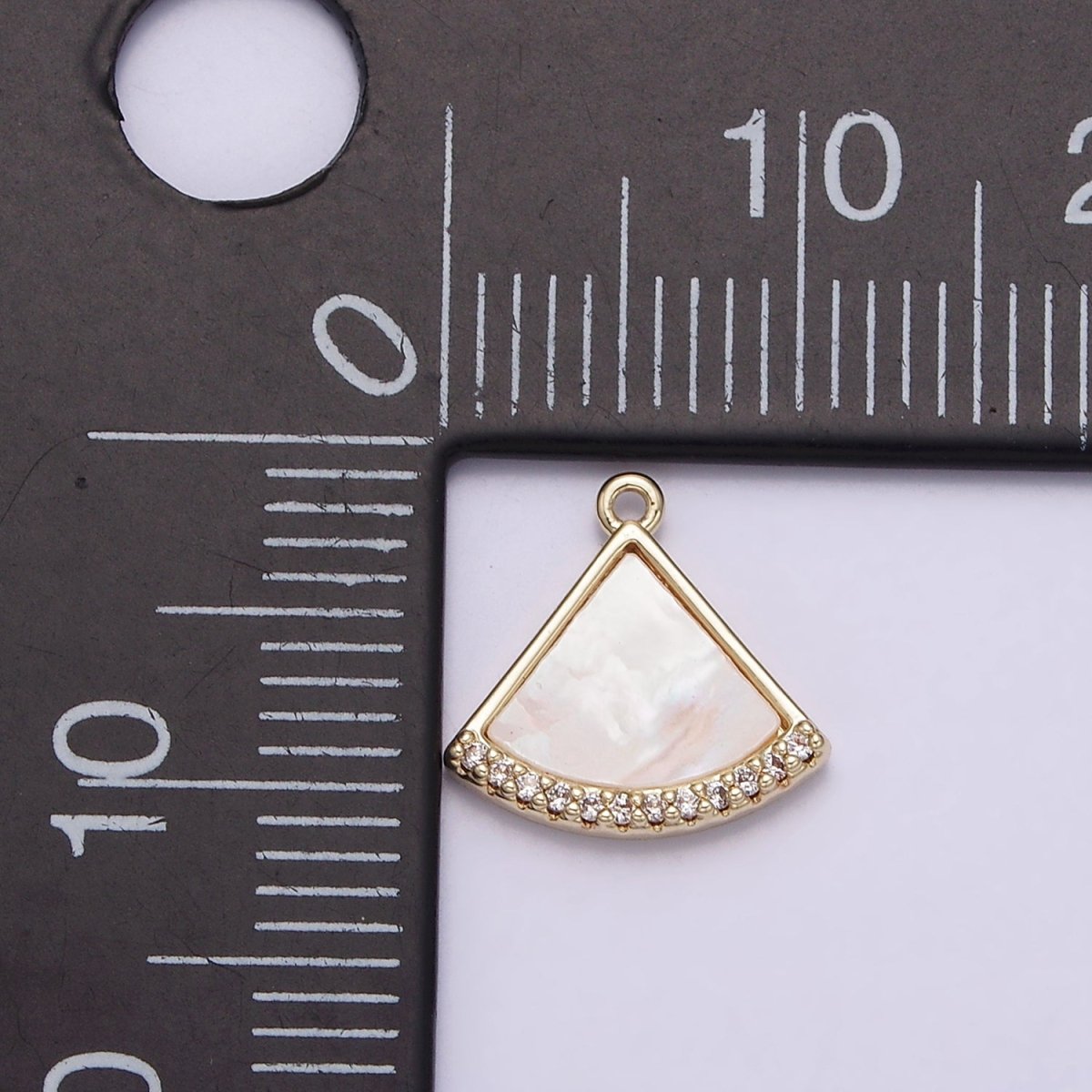 14K Gold Filled Triangle Shell Pearl Clear Micro Paved Mini Add-On Charm | N1015
