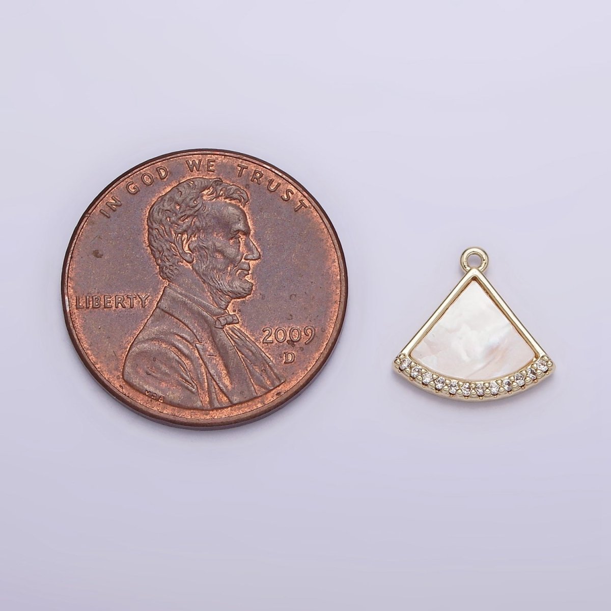 14K Gold Filled Triangle Shell Pearl Clear Micro Paved Mini Add-On Charm | N1015