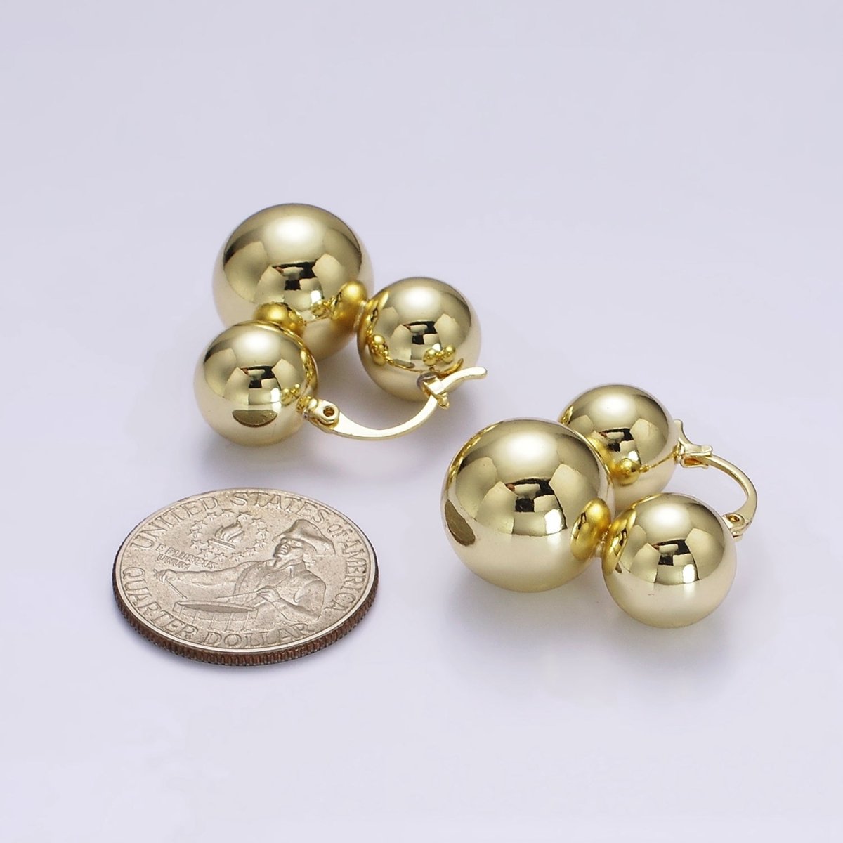 14K Gold Filled Triple Beaded Bubble Ball French Lock Latch Hoop Earrings | AE850 AE851