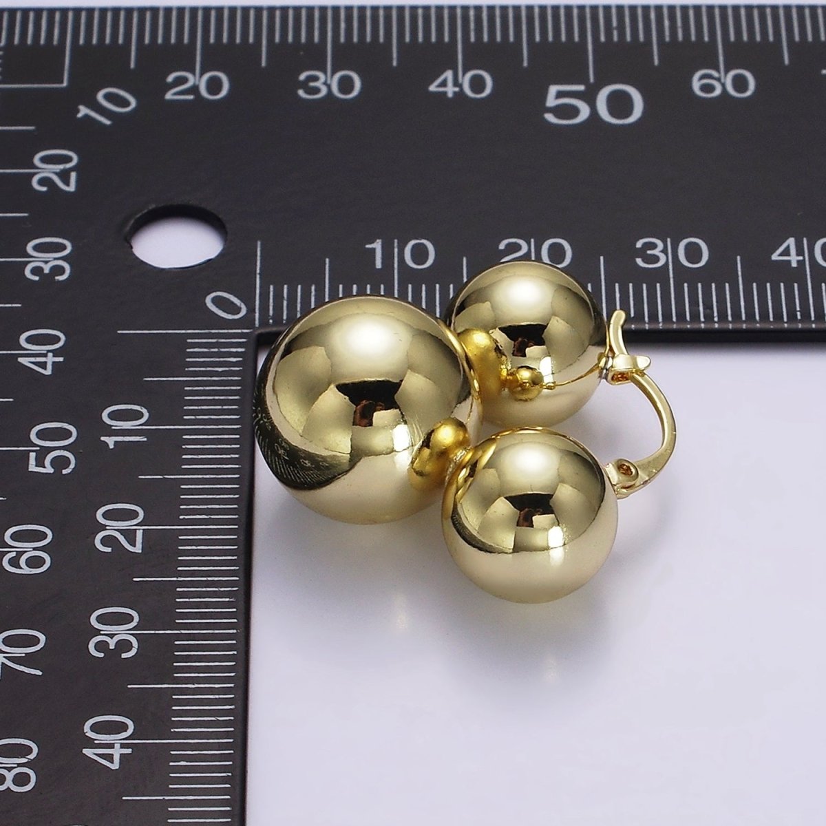 14K Gold Filled Triple Beaded Bubble Ball French Lock Latch Hoop Earrings | AE850 AE851