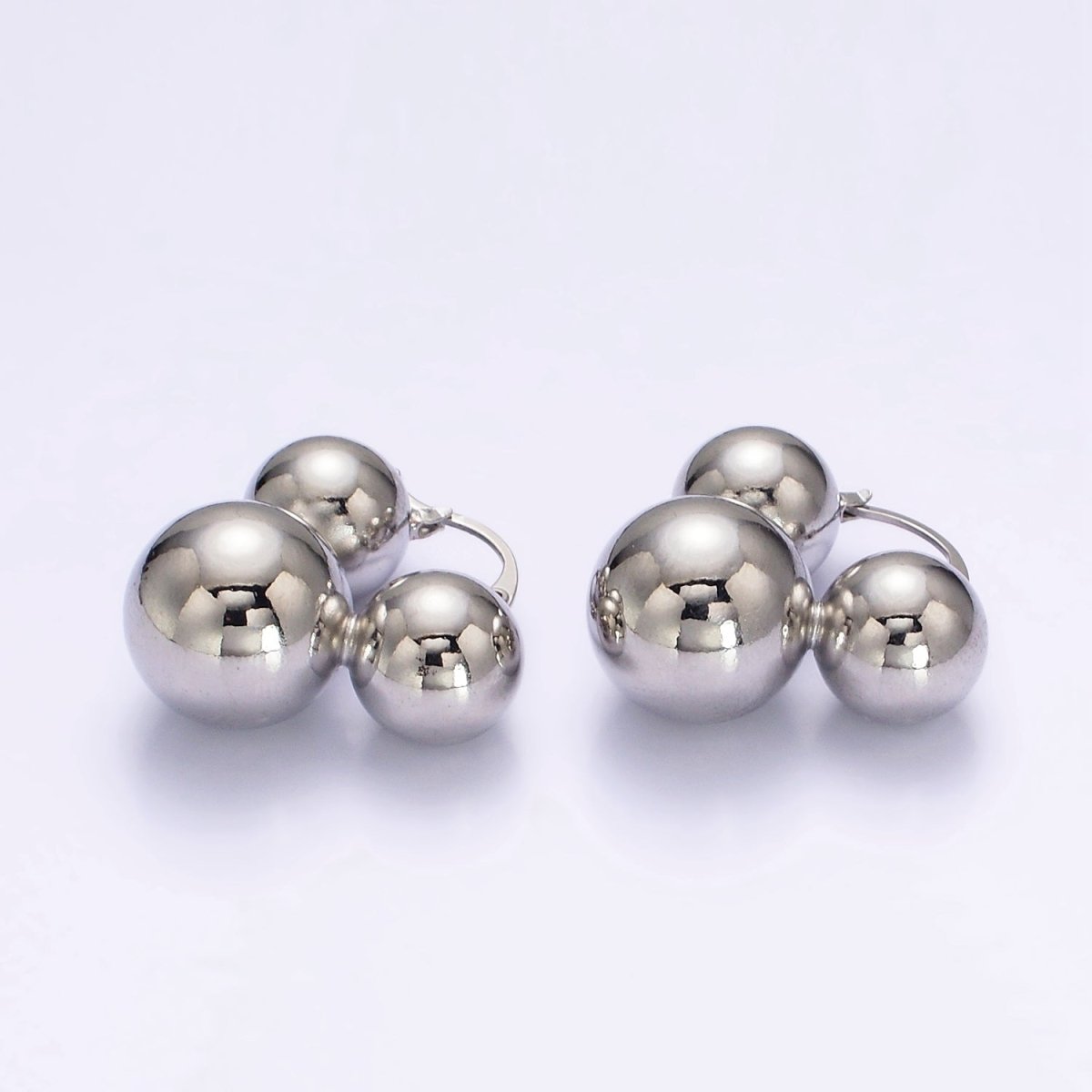 14K Gold Filled Triple Beaded Bubble Ball French Lock Latch Hoop Earrings | AE850 AE851