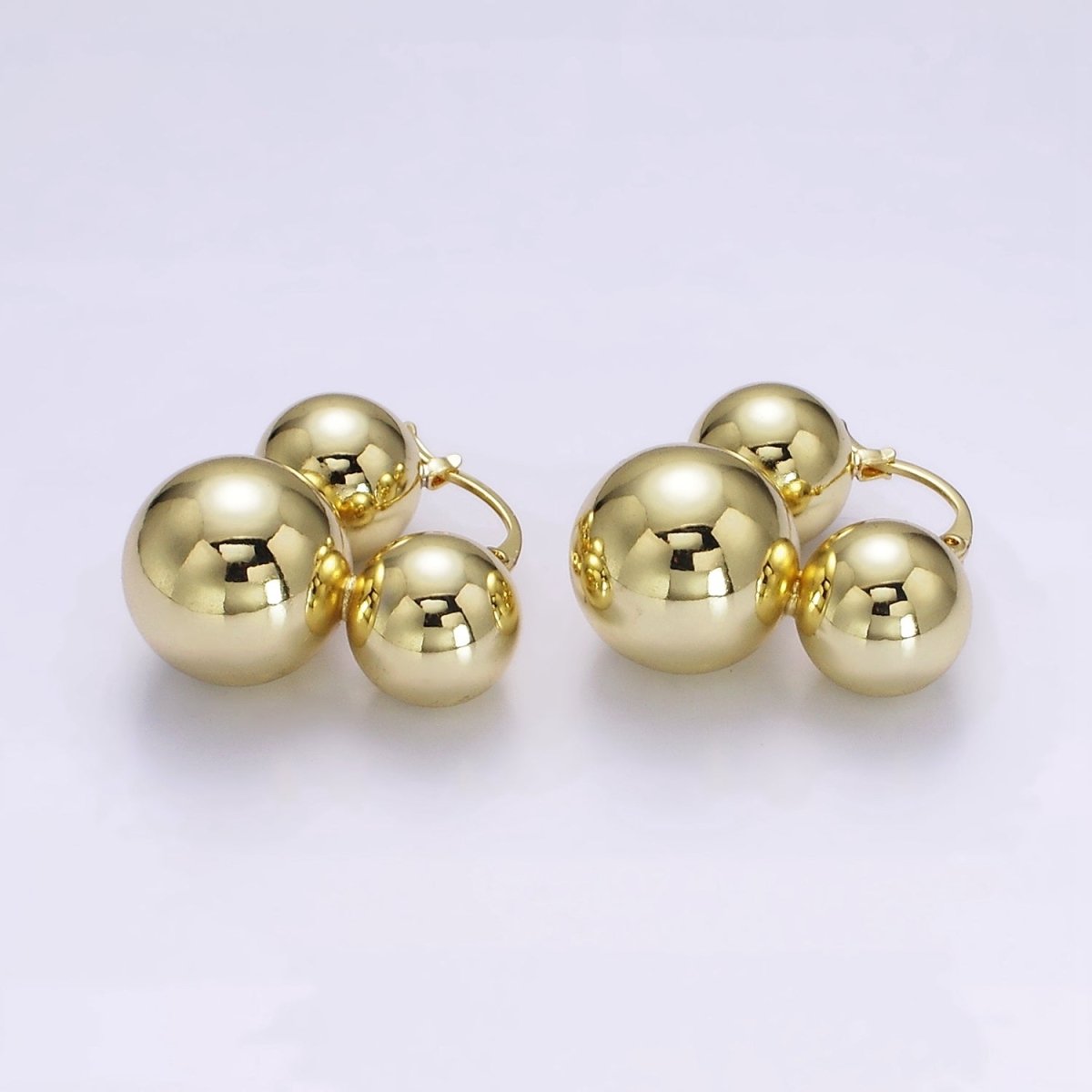 14K Gold Filled Triple Beaded Bubble Ball French Lock Latch Hoop Earrings | AE850 AE851