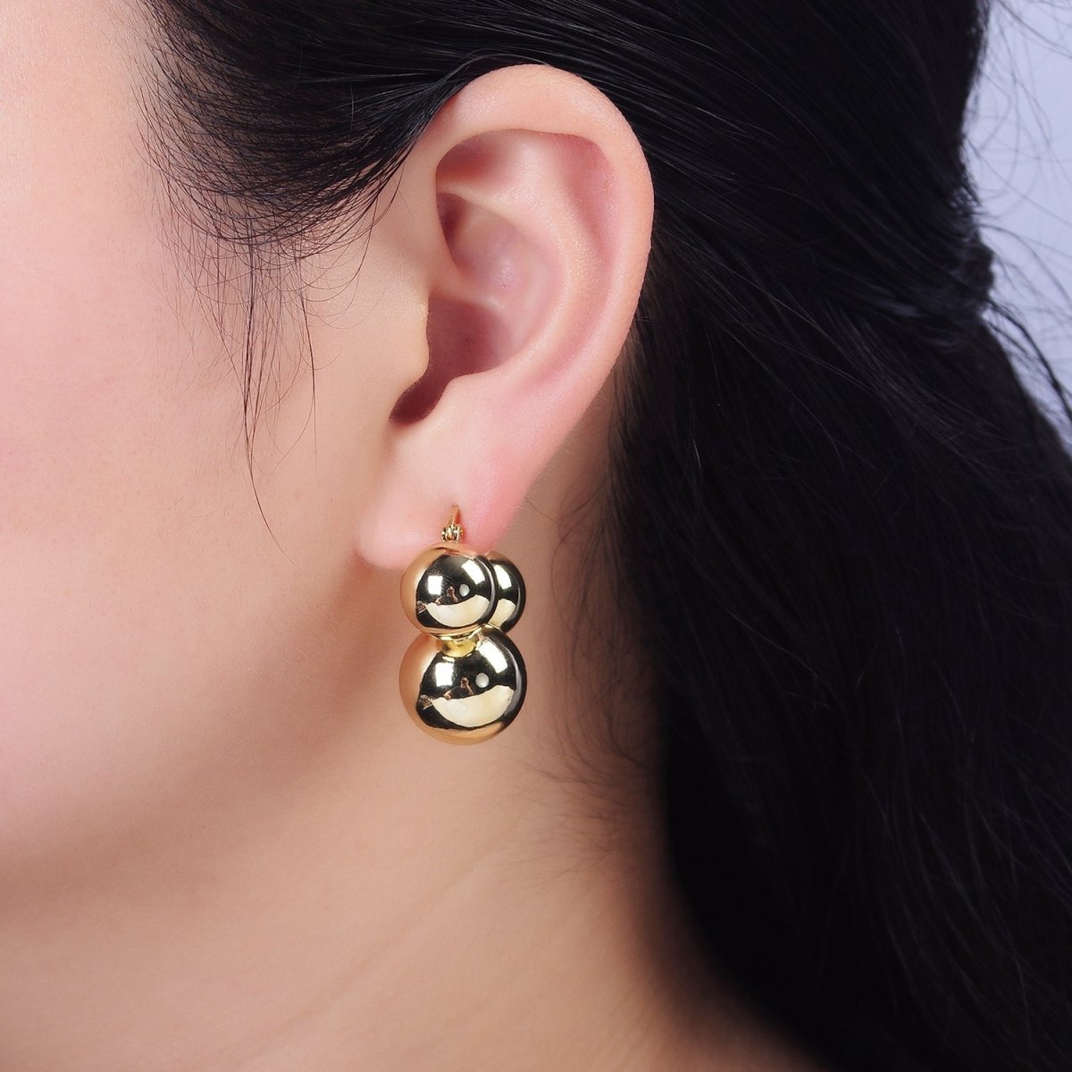 14K Gold Filled Triple Beaded Bubble Ball French Lock Latch Hoop Earrings | AE850 AE851