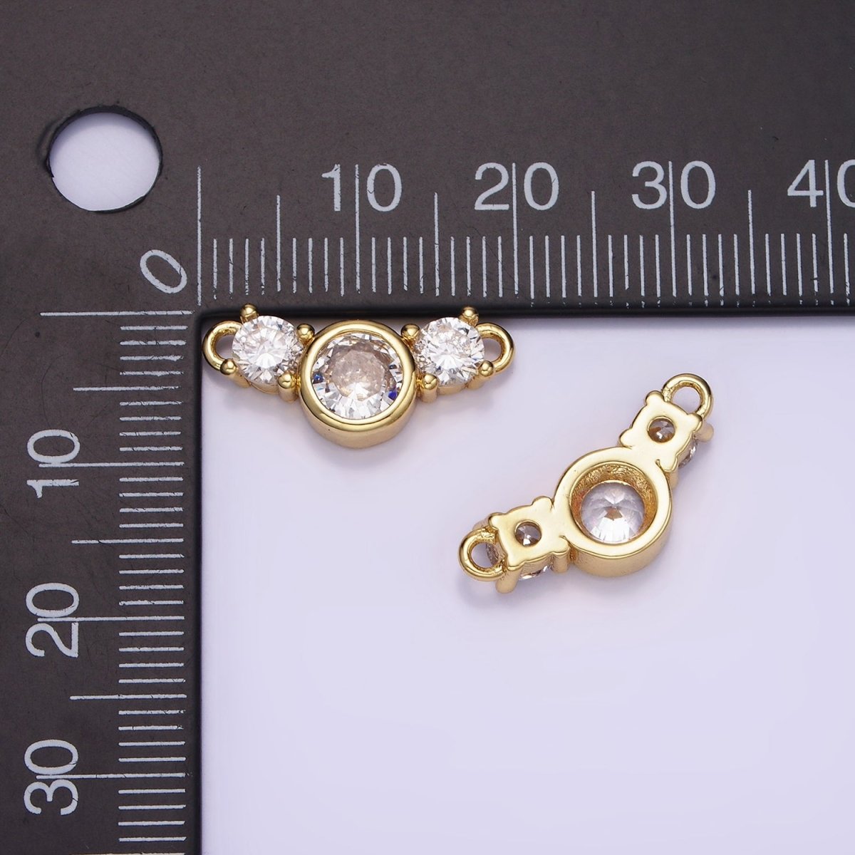 14K Gold Filled Triple Clear CZ Round Bezel Connector | G268