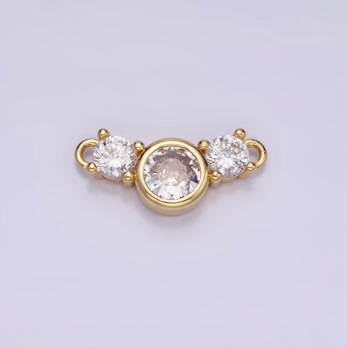 14K Gold Filled Triple Clear CZ Round Bezel Connector | G268